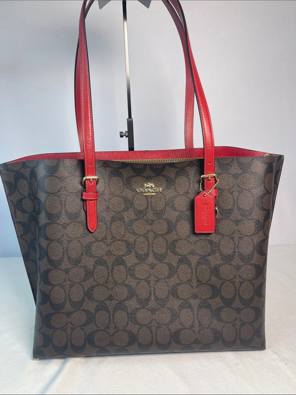 Coach Molly Tote L2377-1665 Signature Canvas Brown Red Leather